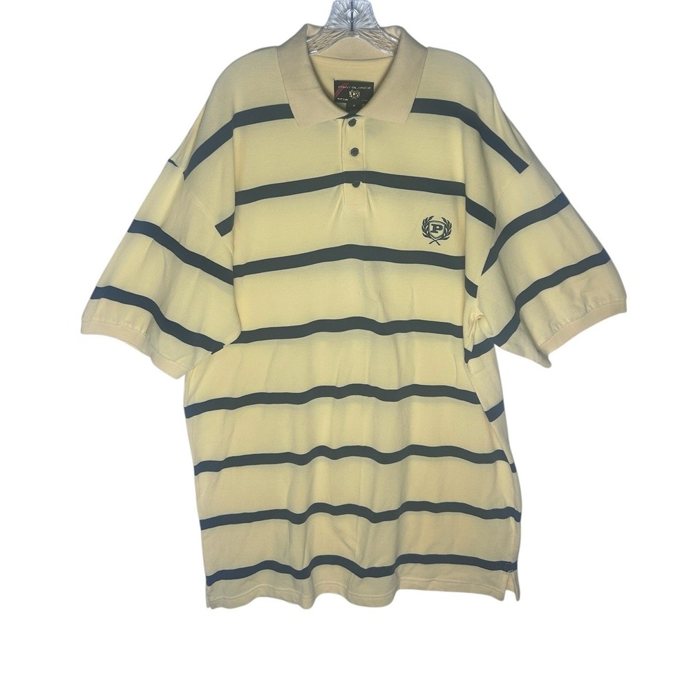 Phat Farm Phat Classics Mens 3X Polo Shirt Yellow Navy Blue Striped Y2K Hip Hop